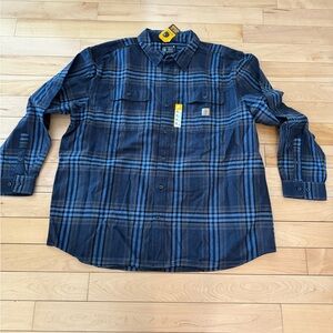 Carhartt Men's Navy and Black Plaid Button Down Shirt